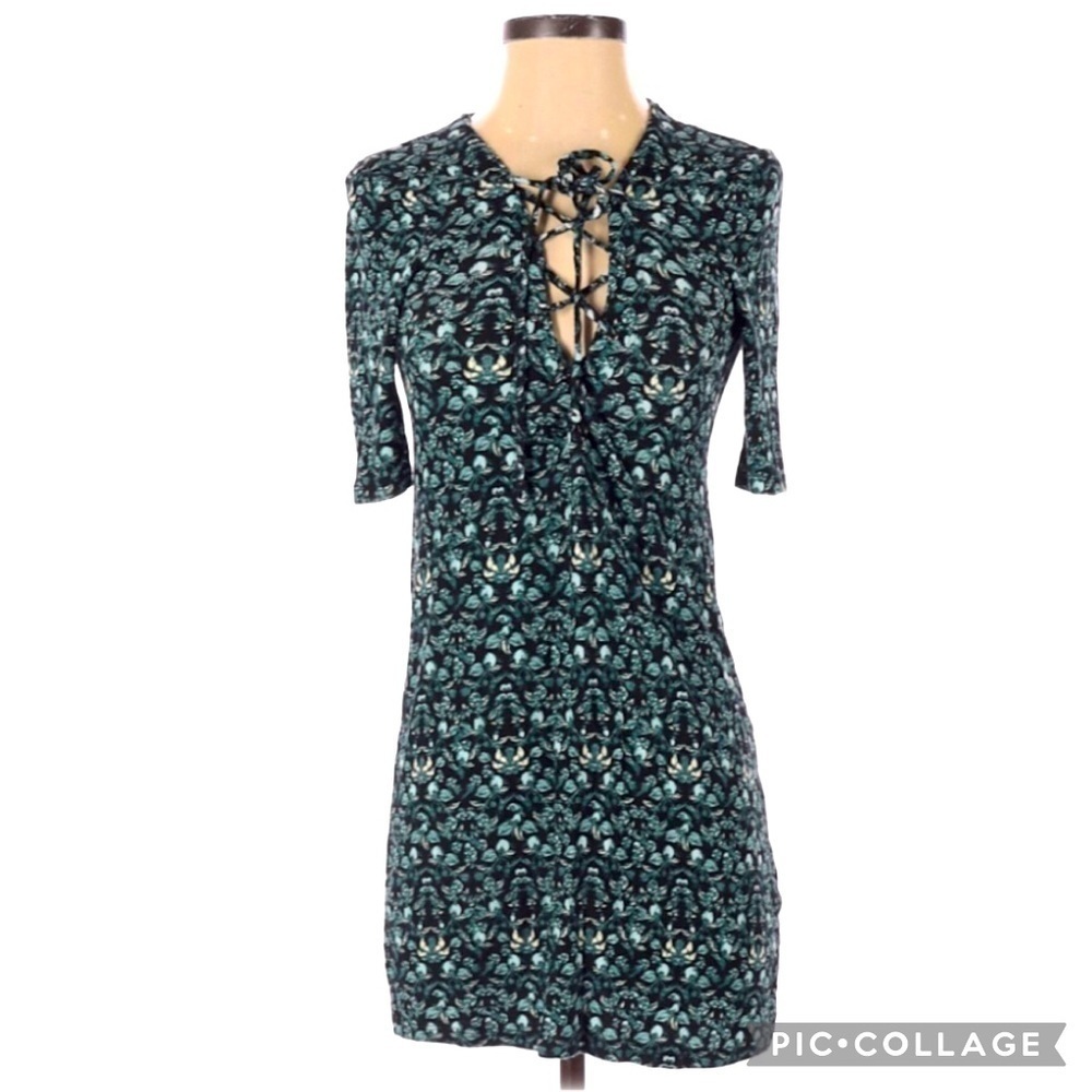 Topshop Retro 90s Floral Lace Up Neckline Dress
